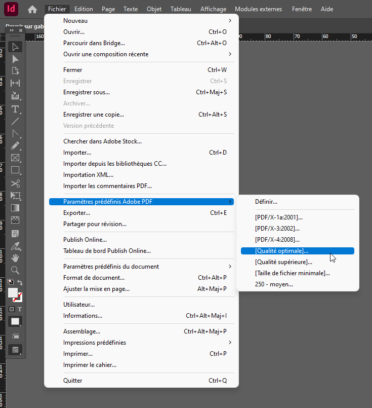 menu export pdf